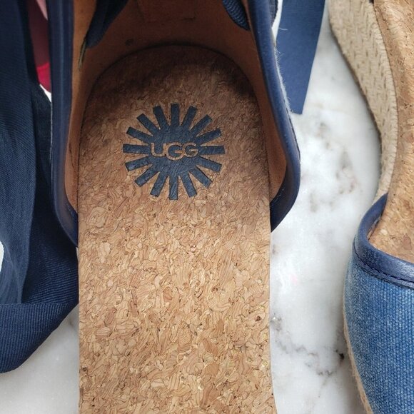 UGG Australia Amell Open Toe Canvas Lace Up Espadrille Wedge 1014955 Blue Sz 8.5 - Picture 8 of 14